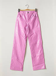 Pantalon droit fermeture zippée sous rabat boutonné taille normale rose BERSHKA femme