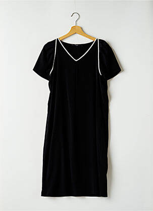 Robe mi-longue tissage crêpe manches courtes noir UN JOUR AILLEURS femme