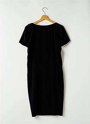Robe mi-longue tissage crêpe manches courtes noir UN JOUR AILLEURS femme