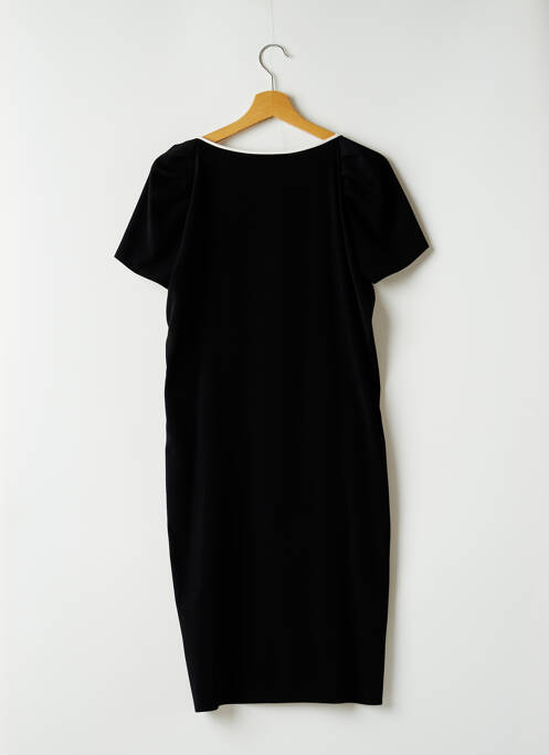 Robe mi-longue tissage crêpe manches courtes noir UN JOUR AILLEURS femme