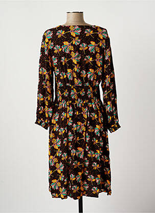 Robe mi-longue imprimé fleurs manches longues noir LA FIANCEE DU MEKONG femme