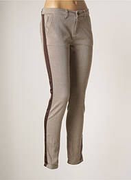 Pantalon chino broderie galons latéraux taille basse marron REIKO femme