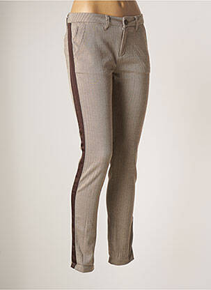 Pantalon chino broderie galons latéraux taille basse marron REIKO femme
