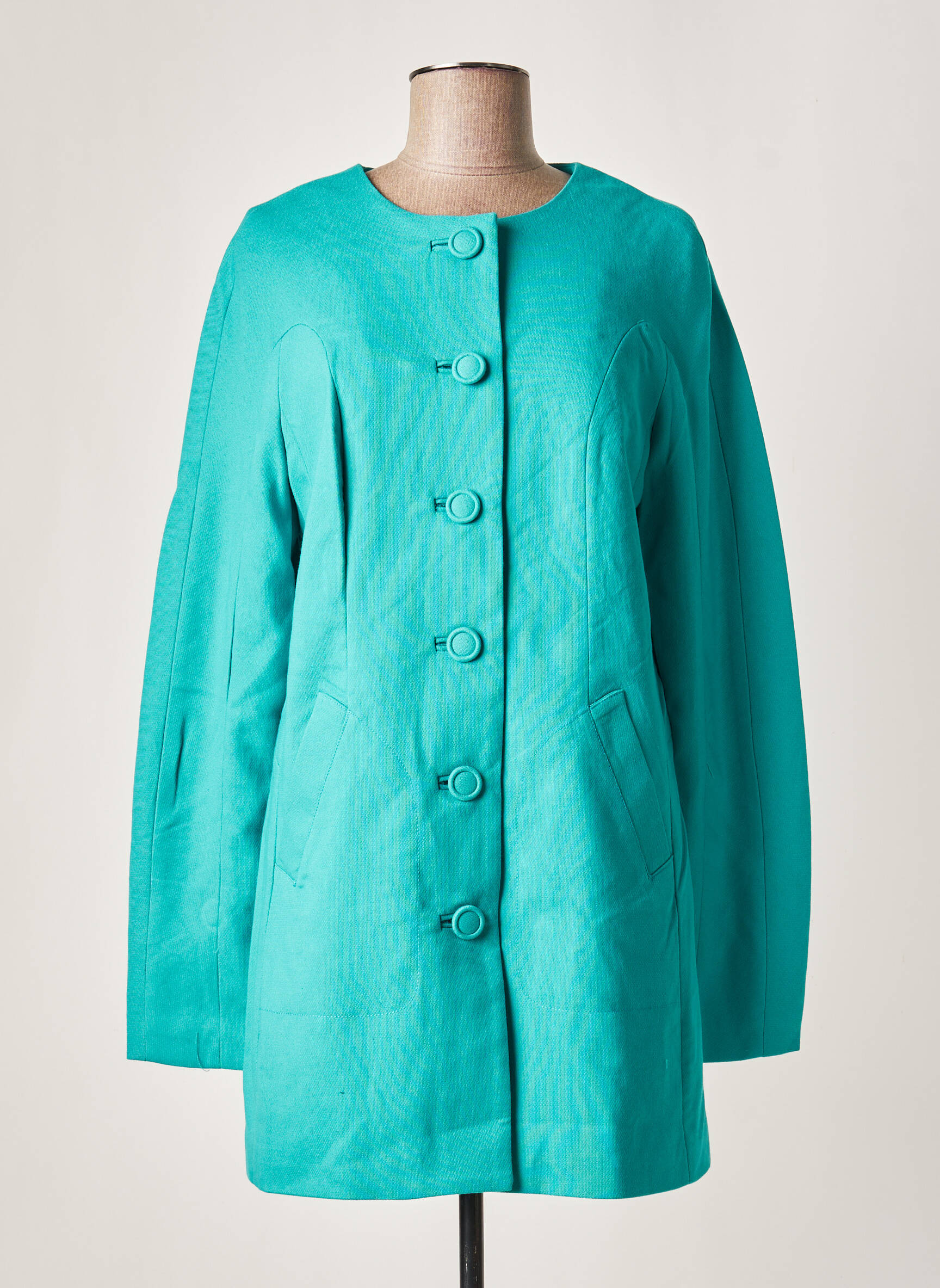 Manteau cintré boutonné vert canard femme