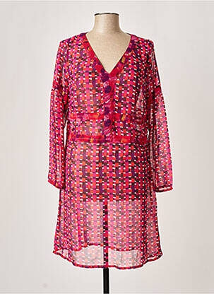 Robe mi-longue imprimé fantaisie manches longues rose LA FIANCEE DU MEKONG femme