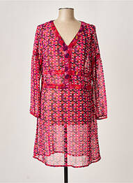 Robe mi-longue imprimé fantaisie manches longues rose LA FIANCEE DU MEKONG femme