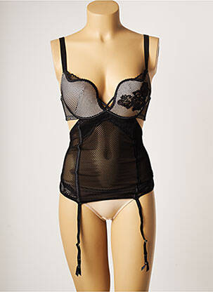 Guêpière/porte-jarretelle effet matière satinée noir VALEGE femme