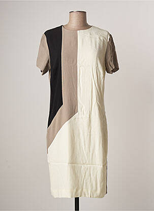 Robe mi-longue tissage crêpe manches courtes gris NICE THINGS femme