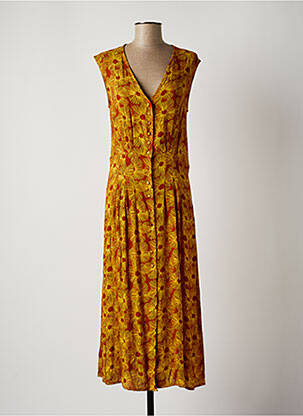 Robe longue imprimé fleurs sans manche jaune FIVE femme