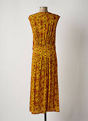 Robe longue imprimé fleurs sans manche jaune FIVE femme