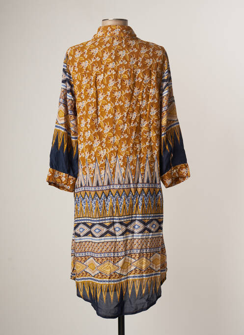 Robe mi-longue coupe fluide manches longues marron ICONIQUE femme