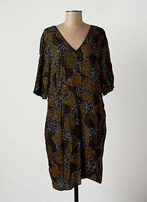 Robe mi-longue coupe fluide manches courtes noir ONE STEP femme