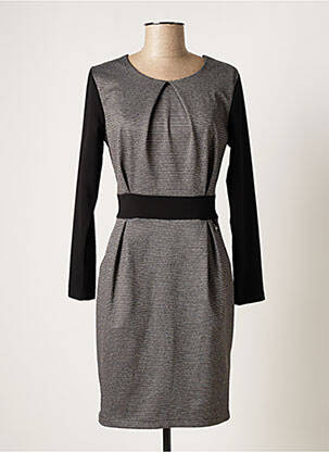 Robe mi-longue imprimé fantaisie manches longues gris QUATTRO femme