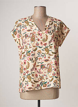 T-shirt col v manches courtes beige LE PETIT BAIGNEUR femme