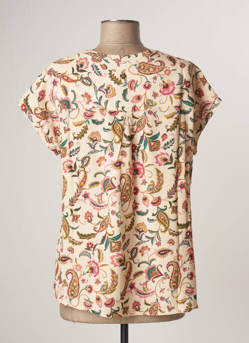 T-shirt col v manches courtes beige LE PETIT BAIGNEUR femme