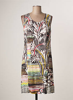 Robe mi-longue imprimé fantaisie sans manche blanc GUY DUBOUIS femme
