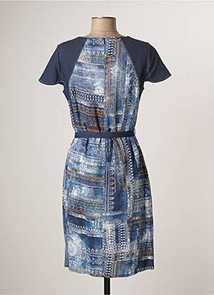 Robe mi-longue imprimé fantaisie manches courtes bleu GUY DUBOUIS femme