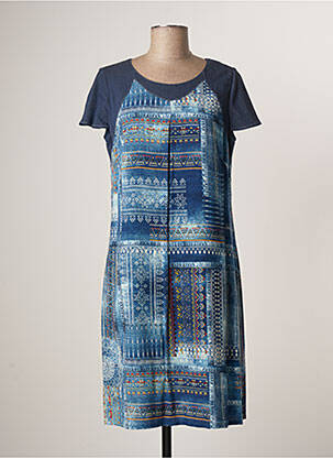 Robe mi-longue imprimé fantaisie manches courtes bleu MERI & ESCA femme