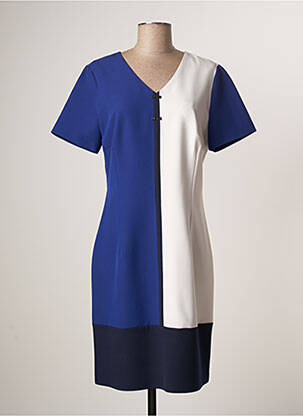 Robe mi-longue fermeture zippée au dos manches courtes bleu FRANCE RIVOIRE femme