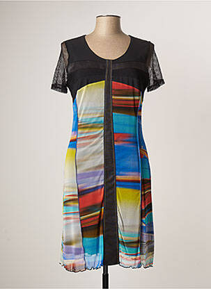 Robe mi-longue imprimé fantaisie manches courtes noir GUY DUBOUIS femme