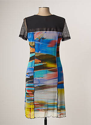Robe mi-longue imprimé fantaisie manches courtes noir GUY DUBOUIS femme