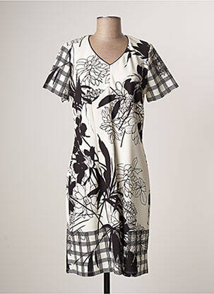 Robe mi-longue imprimé fleurs manches courtes noir FRANCE RIVOIRE femme