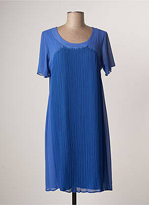 Robe mi-longue coupe fluide manches courtes bleu GUY DUBOUIS femme