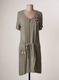 Robe mi-longue fermeture zippée au dos manches courtes vert MERI & ESCA femme
