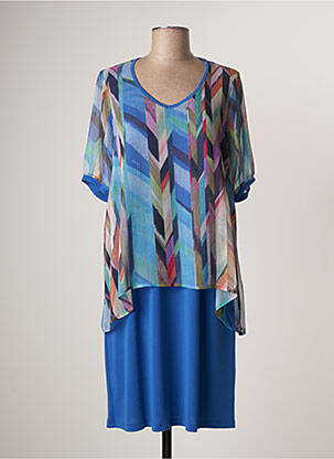 Robe mi-longue coupe fluide manches courtes bleu MERI & ESCA femme