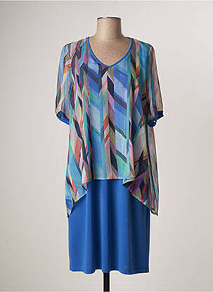 Robe mi-longue coupe fluide manches courtes bleu FRANCE RIVOIRE femme