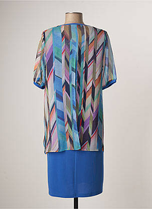 Robe mi-longue coupe fluide manches courtes bleu FRANCE RIVOIRE femme
