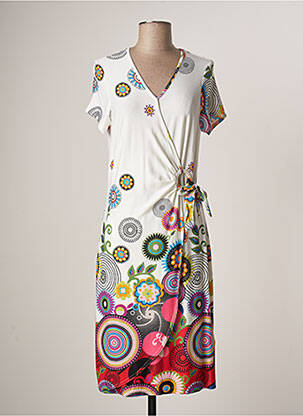 Robe mi-longue imprimé fleurs manches courtes blanc MERI & ESCA femme