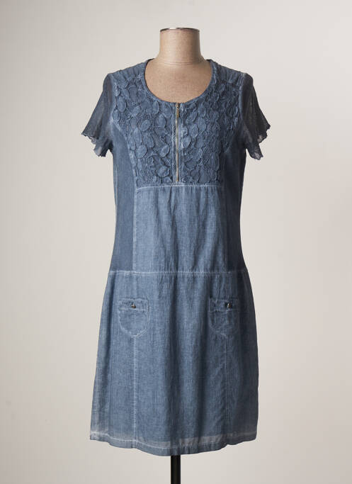Robe mi-longue fermeture zippée au dos manches courtes bleu MERI & ESCA femme
