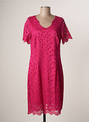 Robe mi-longue fermeture zippée au dos manches courtes rose FRANCE RIVOIRE femme