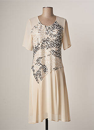 Robe mi-longue imprimé fantaisie manches courtes beige MERI & ESCA femme