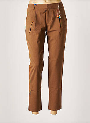 Pantalon 7/8 fermeture zippée sous rabat avec crochet taille normale marron LEON & HARPER femme