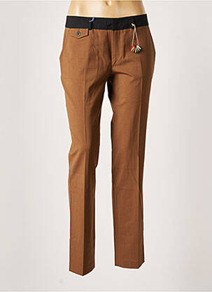 Pantalon chino fermeture zippée sous rabat avec crochet marron LEON & HARPER femme