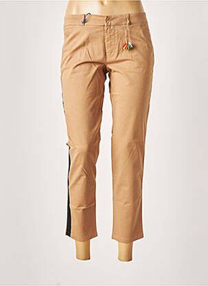 Pantalon 7/8 fermeture zippée sous rabat avec crochet taille normale beige LEON & HARPER femme