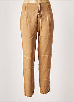 Pantalon droit taille à pinces taille haute beige LEON & HARPER femme