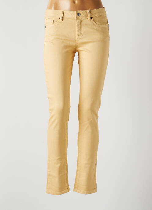 Jeans coupe slim broderie rivets taille basse beige LABDIP femme