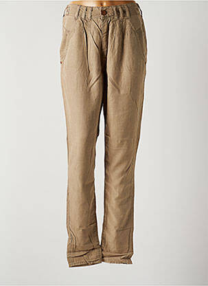 Pantalon droit fermeture zippée sous rabat boutonné taille normale marron FIVE PM femme