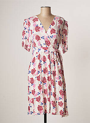 Robe mi-longue imprimé fleurs manches courtes rouge LOLA ESPELETA femme