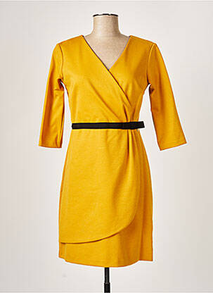 Robe mi-longue manches 3/4 manches 3/4 jaune PAUL BRIAL femme