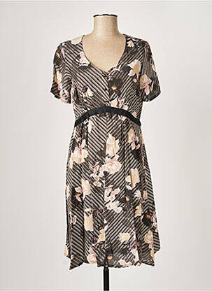 Robe mi-longue imprimé fleurs manches courtes noir PAUL BRIAL femme