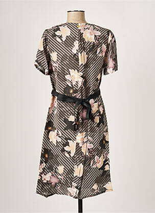 Robe mi-longue imprimé fleurs manches courtes noir PAUL BRIAL femme
