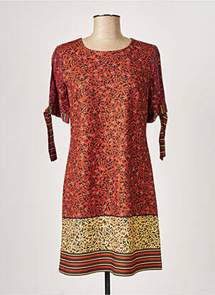 Robe mi-longue manches courtes manches courtes marron PAUL BRIAL femme