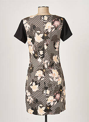 Robe mi-longue imprimé fleurs manches courtes noir PAUL BRIAL femme