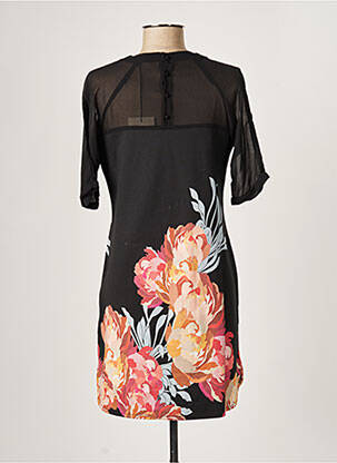 Robe mi-longue imprimé fleurs manches courtes noir PAUL BRIAL femme