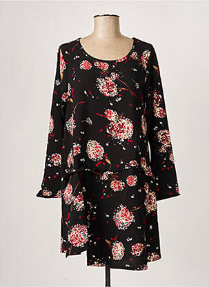 Robe mi-longue imprimé fleurs manches longues noir G!OZE femme