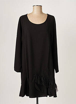 Robe mi-longue tissage crêpe manches longues noir G!OZE femme